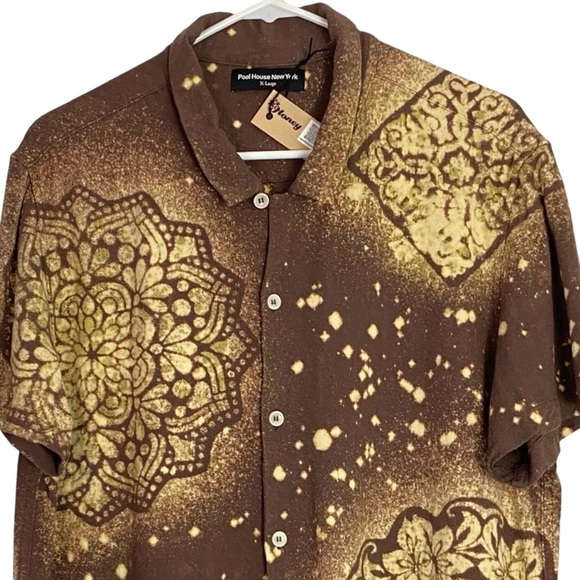Pool House New York Rosewood Crop Button Up Shirt Mens Size Large XL Brown Remix - Picture 12 of 12
